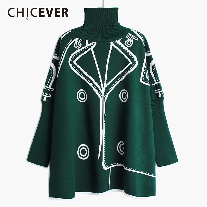 CHICEVER Vintage Hit Color Knitted Women's Sweater Turtleneck Long Sleeve Oversize Loose Pullover Female 2020 Spring New Clothes | Женская