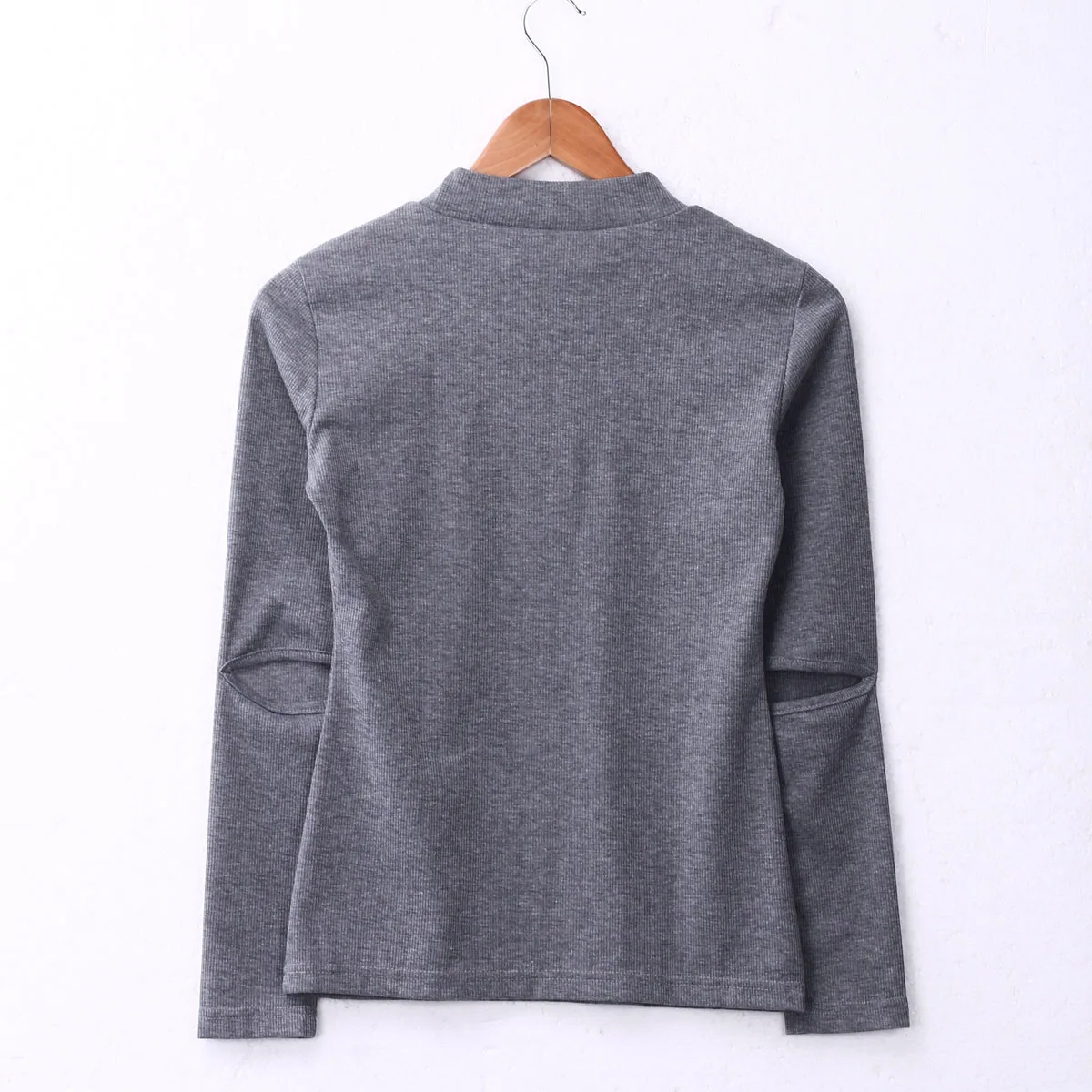 

Women Warm Casual Knit Sweater Jumper Winter Long Sleeve Gray Sweaters High Collar Slim Hole Long Sleeve Top