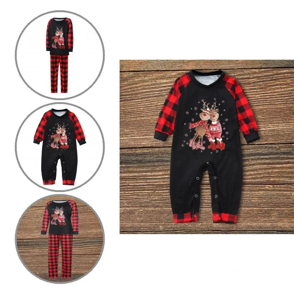 

Comfy 1 Set Casual Cartoon Elks Stretchy Parent-child Outfit Adult Kids Christmas Pajamas Set Animal Print for Christmas
