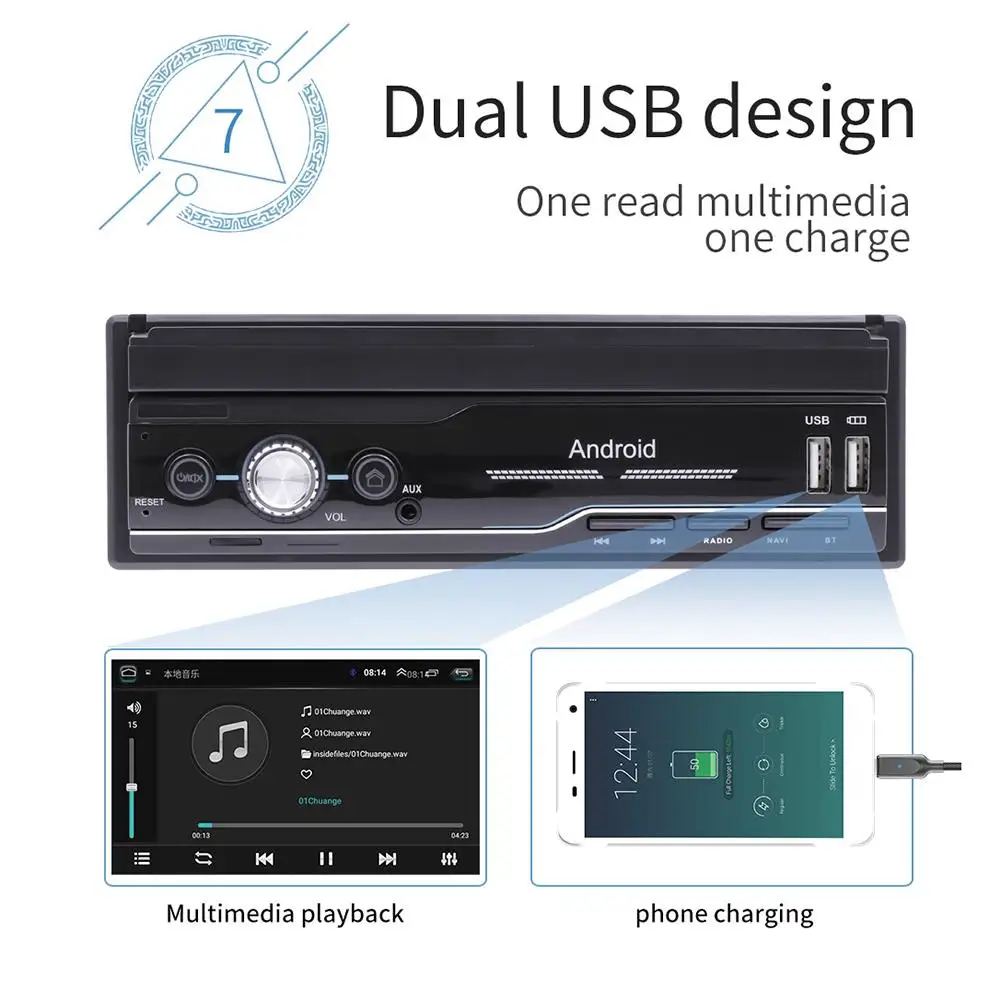 7-дюймовый автомобильный радиоприемник Android 8 1 GPS-навигация Wifi USB зарядка Din HD