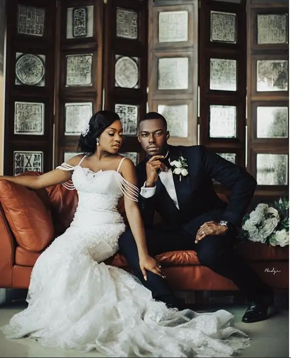 

African Dubai Mermaid Lace Wedding Dresses off Sleeves Pearls vestido de noiva Lace Appliques Formal Bridal Gowns Plus Size