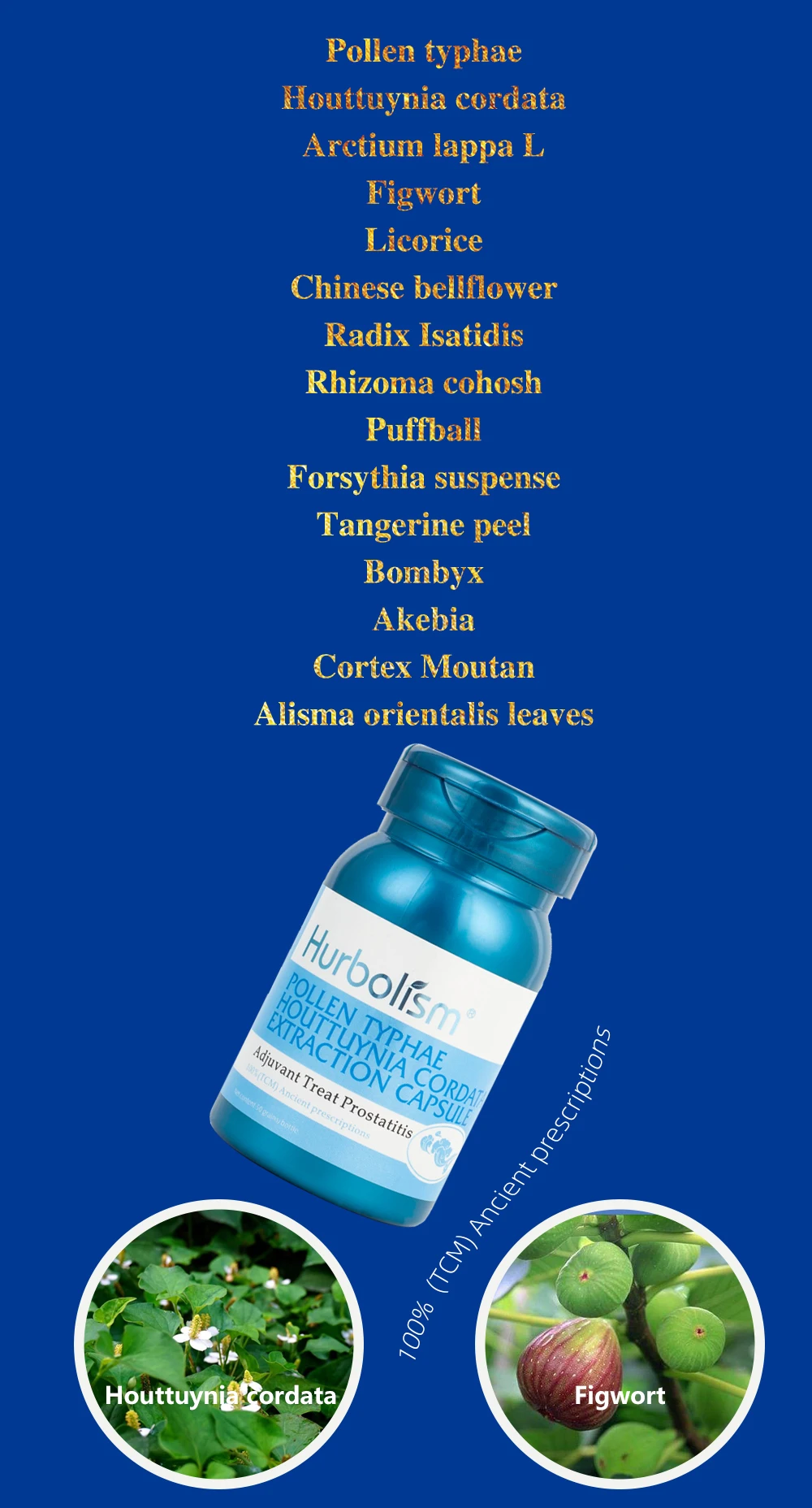 Hurbolism Pollen Typhae Houttuynia Cordata Extraction Capsule, Adjuvant Treat Prostatitis, Plants Extract, No Side Effect, 50pcs