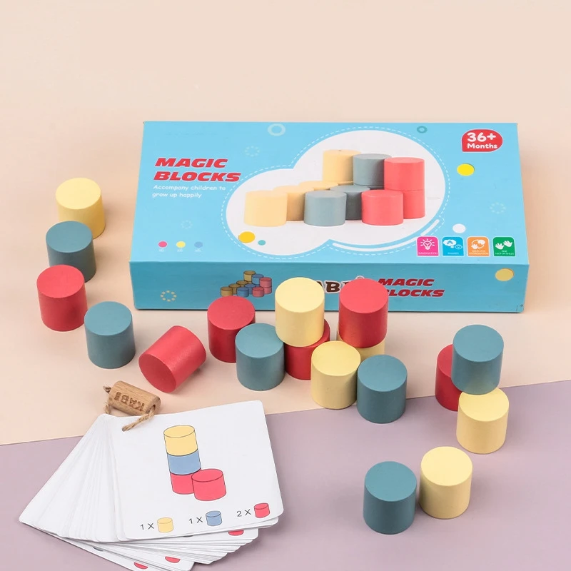 

Children Wooden Color Cylinder Blocks Building Blocks Educational Toy Creative Logic Style Stacking Game Wooden Toy Gift