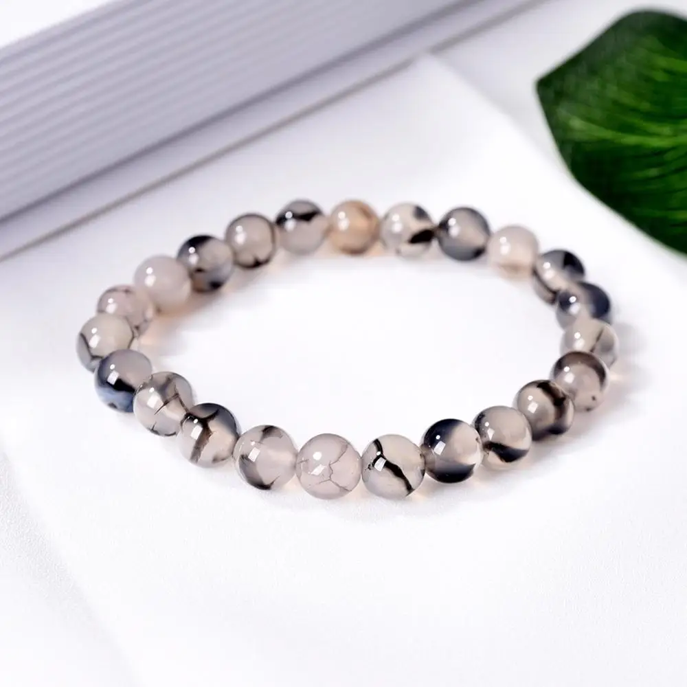Черный белый натуральный камень лавовые бусины Энергетический Браслет для
