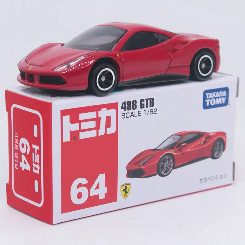 

Takara Tomy Tomica No. 64 DieCast Car 1:62 Scale 488 GTB #064 Mini Car Toys for Boys