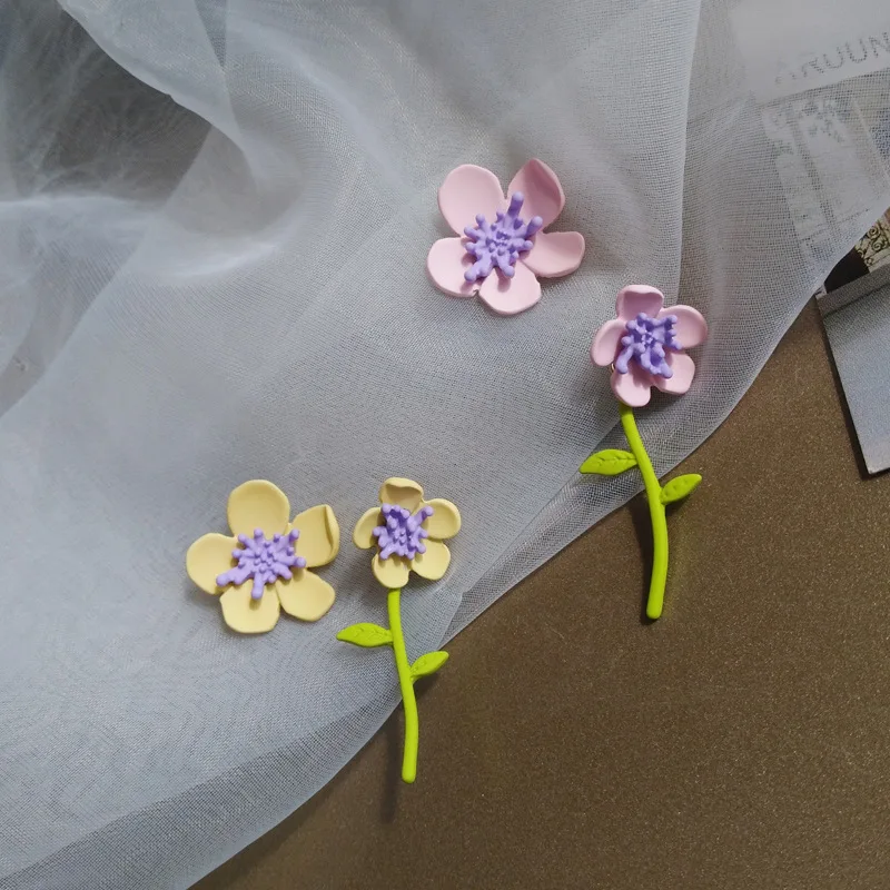 Асимметричные серьги S925 Модная бижутерия для милой леди розовые желтые белые в