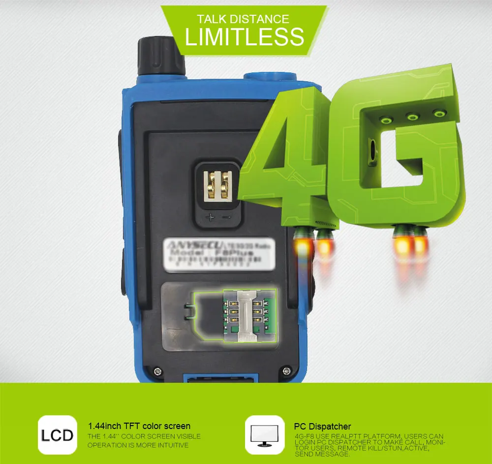 Сетевое радио ANYSECU 4G F8plus с GPS работает реальным ptt LTE WCDMA GSM портативная рация ПК