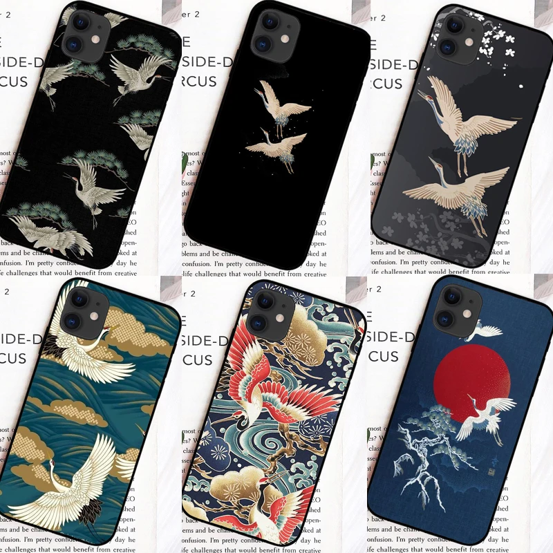 Краснолобый прыгающий кран птиц в японском стиле чехлы для мобильного телефона