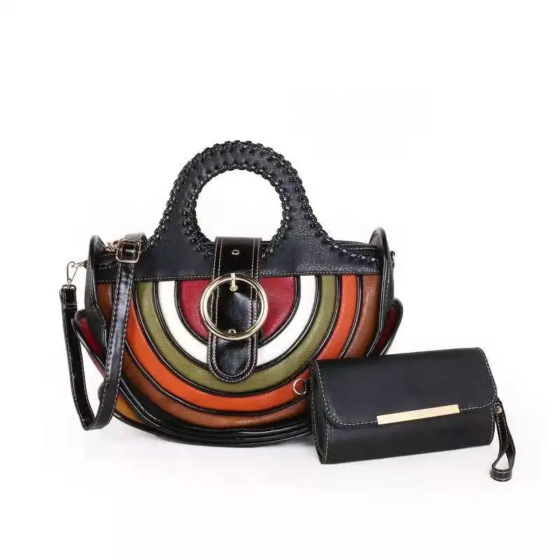 

Women's bag new 2021 European and American fashion splicing two piece large bag portable shoulder bag slanting saddle bag