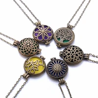 vintage bronze flower aroma diffuser necklace perfume essential oil diffuser aromatherapy pendant necklace trendy women jewelry