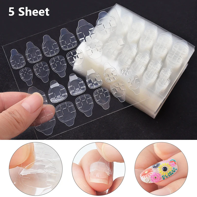 5 Sheet Double Sided False Nail Art Adhesive Tape Glue Sticker DIY Tips Fake Nail Acrylic Manicure Gel Nail Glue For False Nails