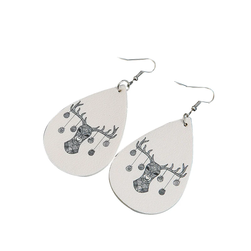 

Earrings-Christmas Deer Printed Faux Leather Earrings Gifts For Merry Christmas Stock Bulk Wholesale