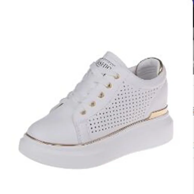 

Hot Sale 2020 Women Leather Wedges High Heel Round Toe Sports Shoes Platform Lace Up Spring Summer Ladies Sneakers