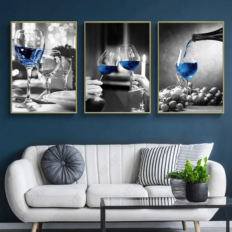 

Blue Wine Poster Fashion Gray White Canvas Painting Cheers Art Wallpaper Personality Decoration Home Printing Picture Craft