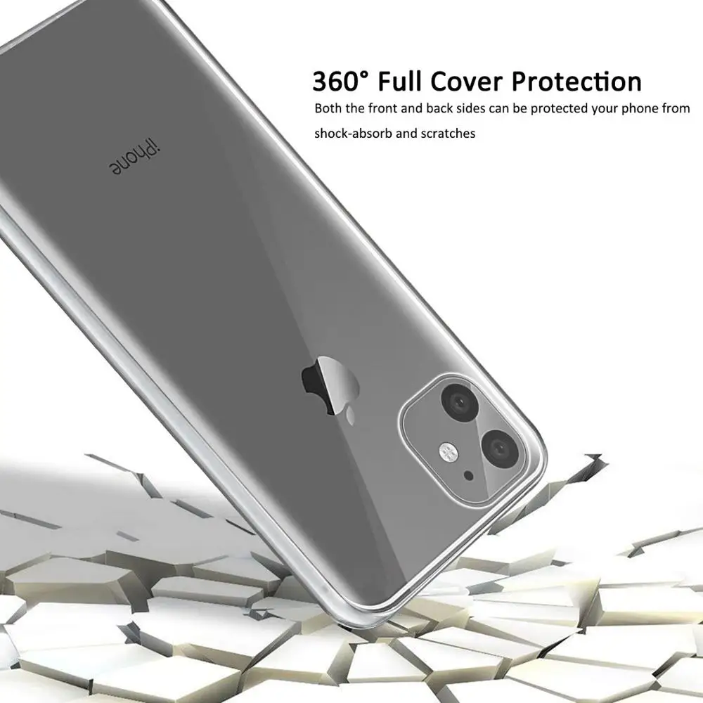 Прозрачный чехол с полным покрытием 360 градусов для iPhone 11 Pro Max 8 7 6 6s Plus прозрачный