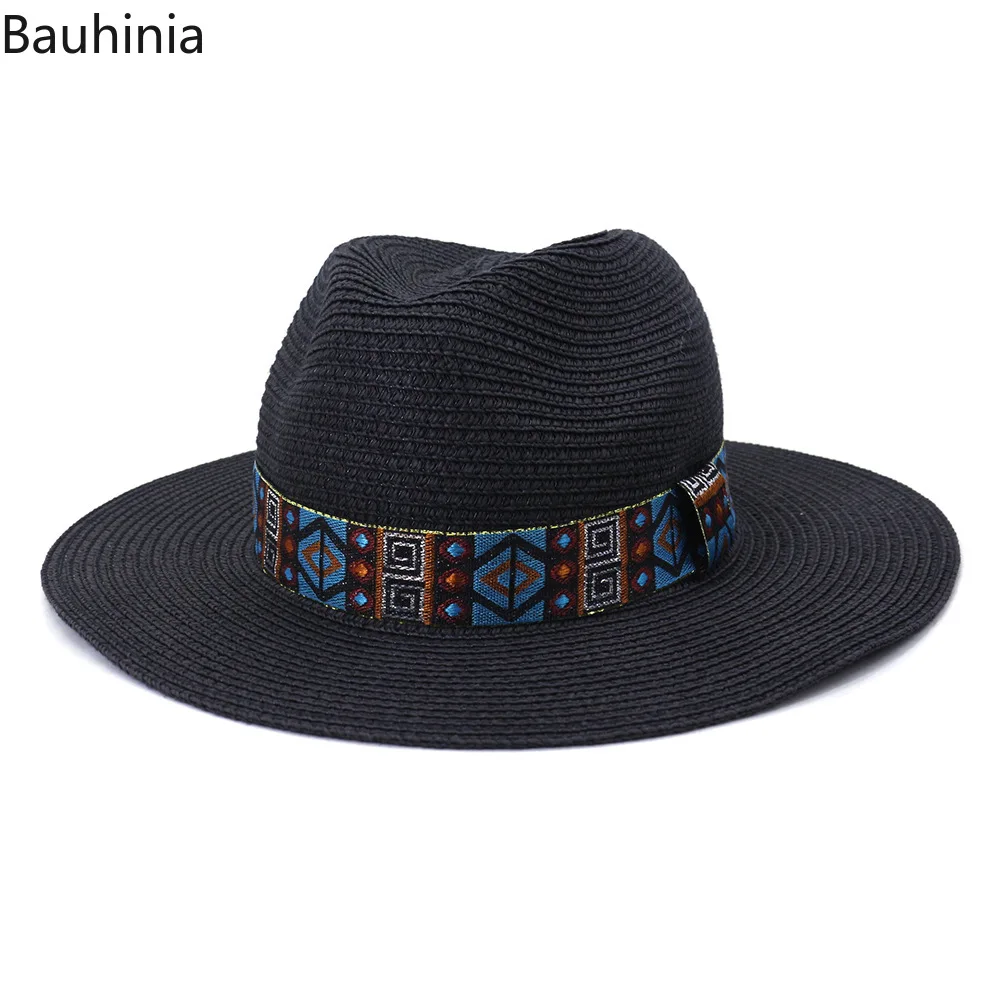 

Natural Paper Straw Hat Ribbon Summer Beach Jazz Fedoras Hat for Women Men Fashion Panama UV Protetion Visor Hats
