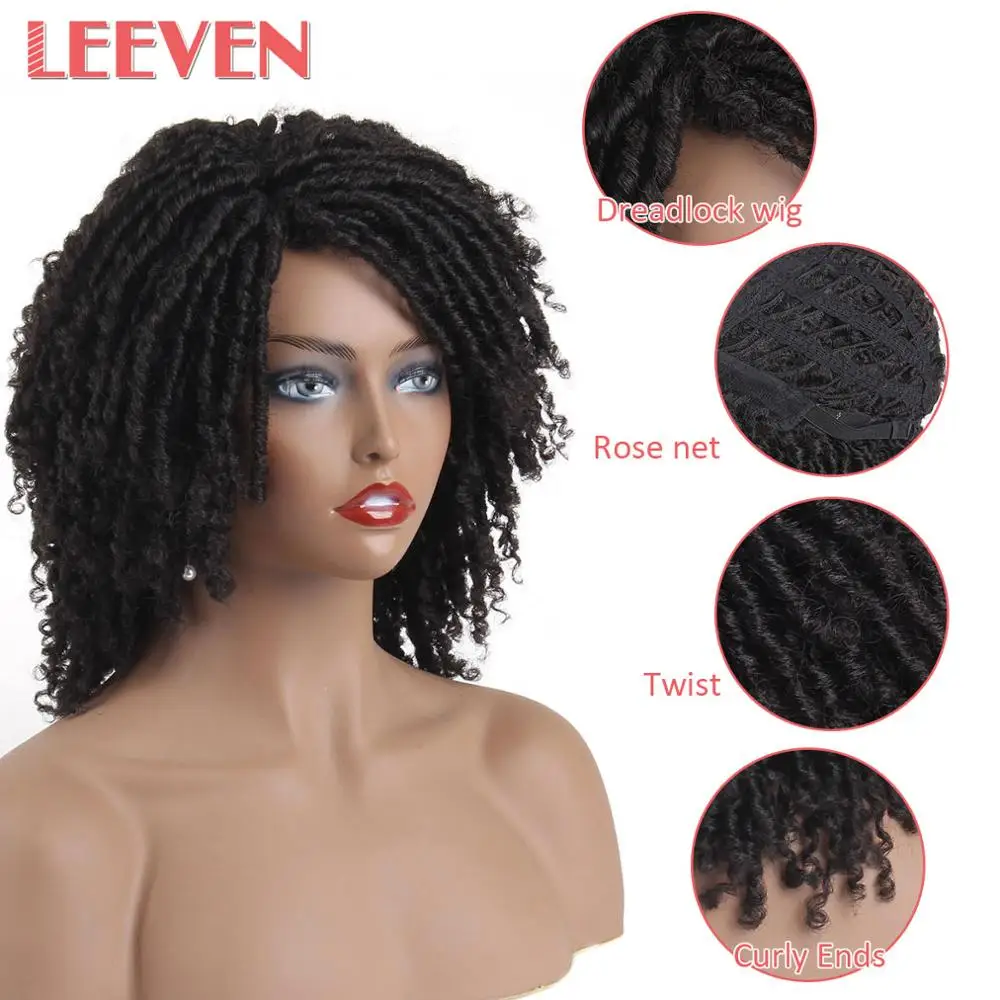 Leeven 8inch Synthetic Dreadlock Wigs with the curls at End Crochet Braids Wig For Woman Ombre Black Brown Soft Hair | Шиньоны и парики