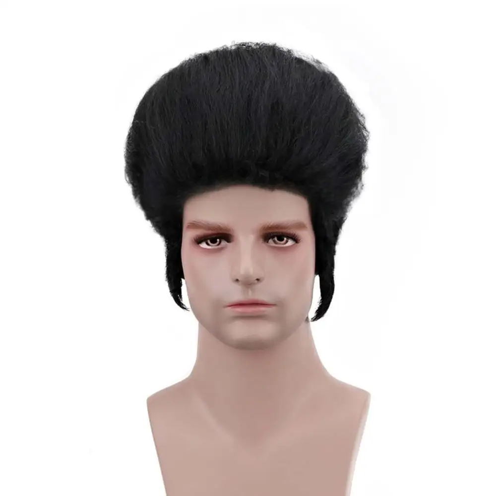 Free Beauty Synthetic 12'' Short Black Kinky Straigt Elvis Presley The Hillbilly Cat King Cosplay Afro Wigs for Men Party Fun