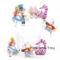 alice in wonderland putitto the edge of cup alice cheshire cat white rabbit mad hatter pvc figures toys gift for kids 5pcsset