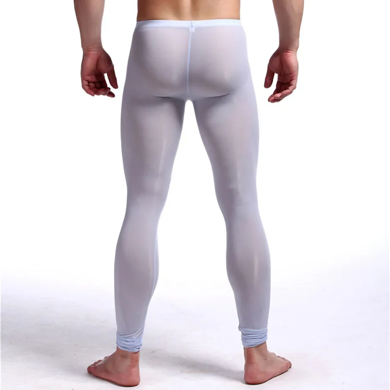 Sexy Men See-through Pants silky Tights Milk Fiber Leggings Trousers Long Johns Underwear U Convex Pocket Mens Wrestling Singlet