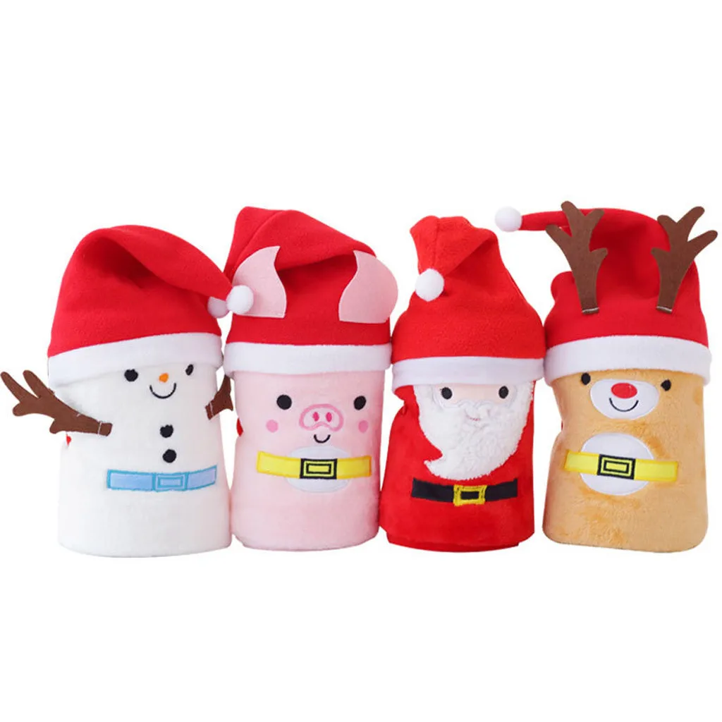 OUNEED 1 Pc Hat and Flannel Blanket Set Snowman Super Soft Christmas Cartoon Flannel Fluffy Blanket Bed Sofa Children Gift#45