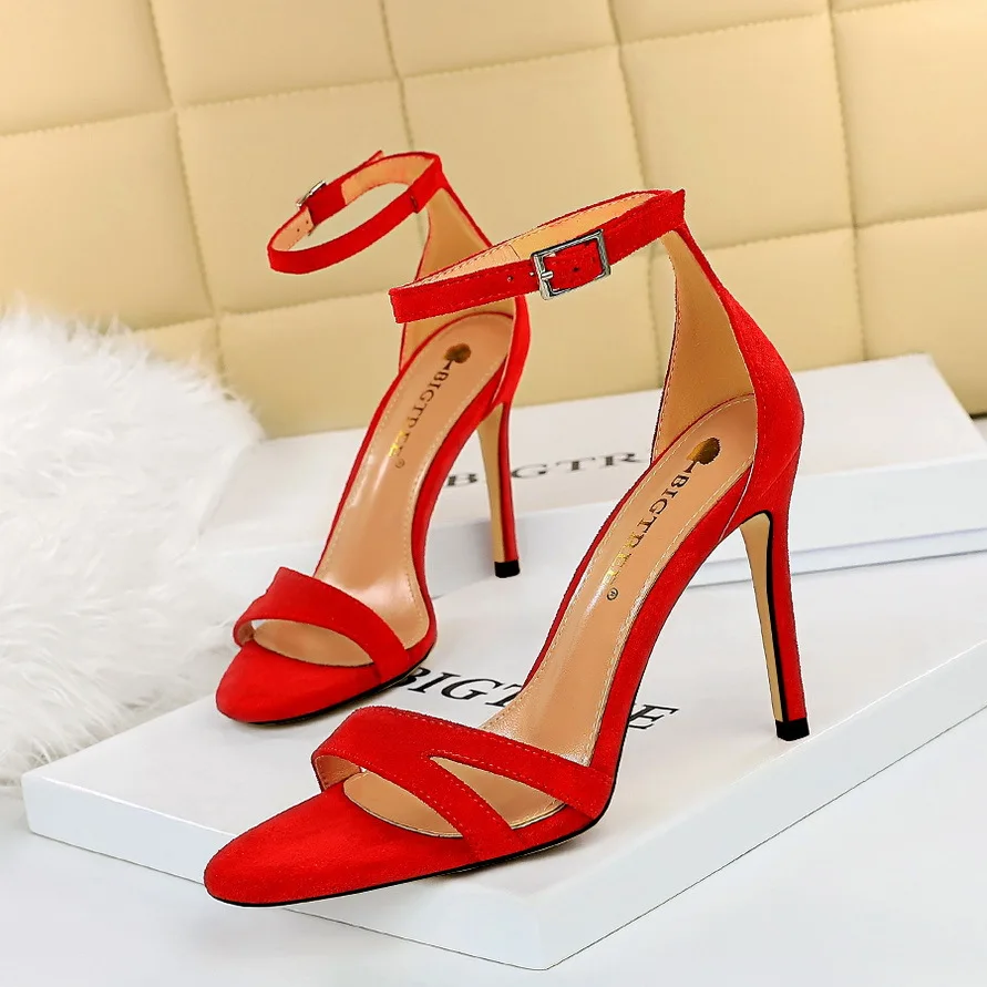 

European And American Summer Fashion Sexy High Heels Stiletto Open Toe Pointed Sandals Suede Hollow High Heels Women Shoes