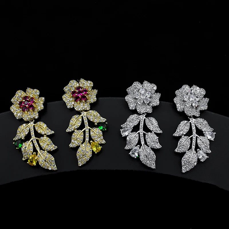 

Classic simple AAA zircon flower earrings 210315-04