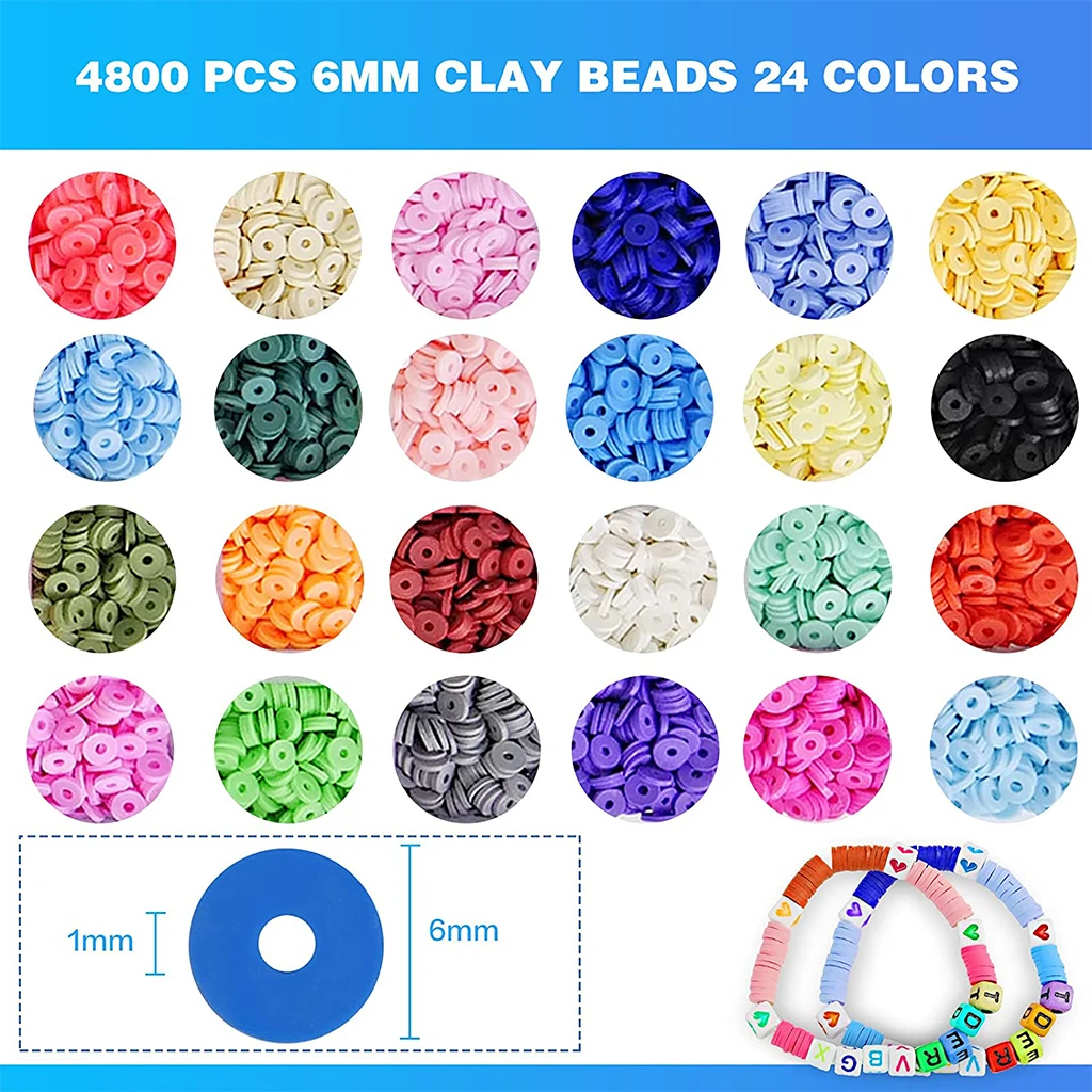 

5770pcs Flat Beads for Jewelry Making, Heishi Clay Disc Beads Bracelet 6mm, Letter Beads, Small Pony Beads