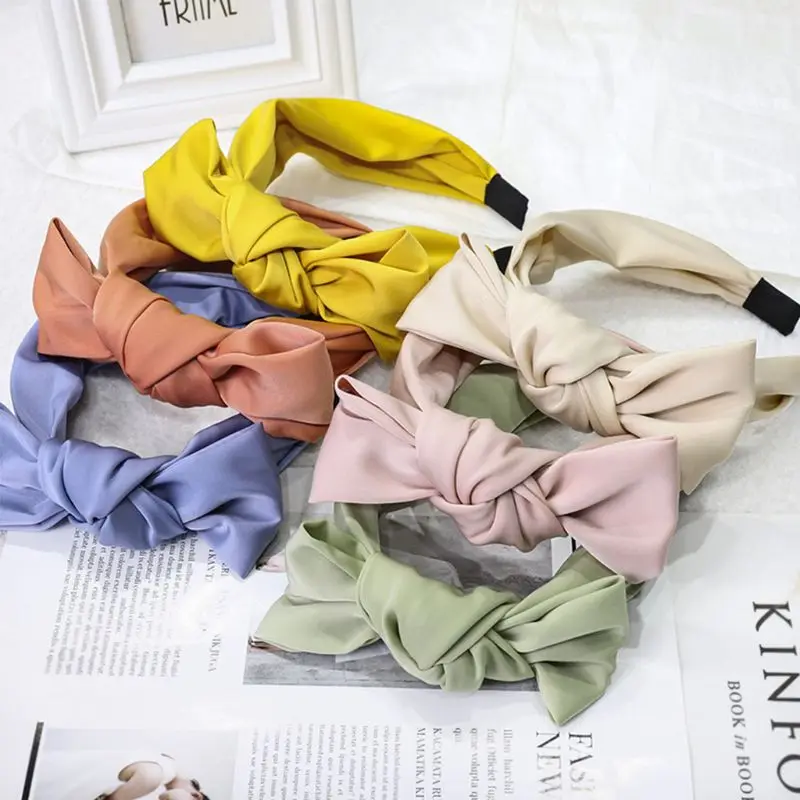 

Women Girl Twist Big Bowknot Hair Hoop Elegant Solid Candy Color Headband Turban Hair Hoop