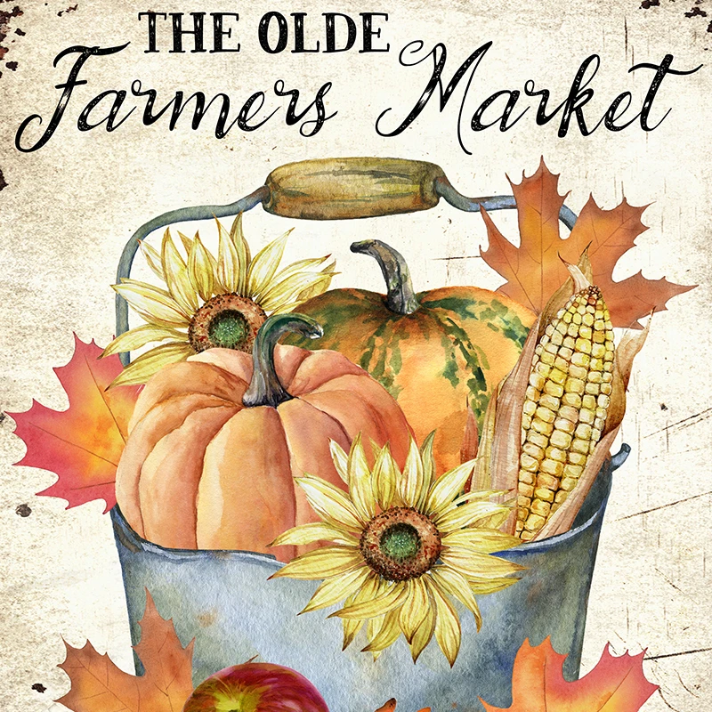 Винтажный постер с изображением тыквы и листьев фермерского рынка | Дом сад