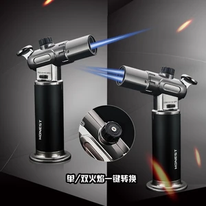 Unusual High Temperature Spray Gun Doublesingle Flame Adjustable Cigar Lighter Blue Flame Turbine Torch Windproof Gas Lighter