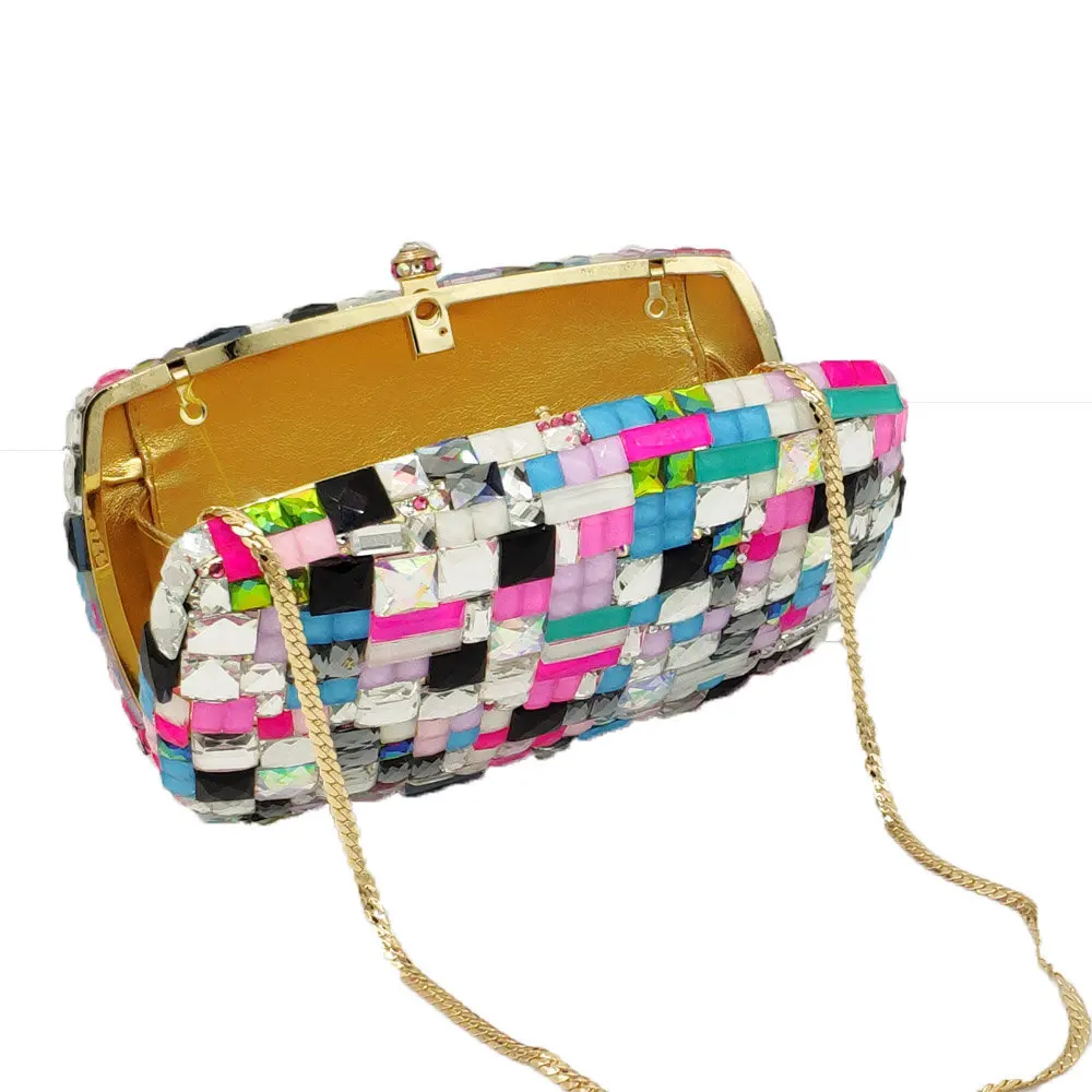 Женские разноцветные вечерние сумочки с двойным цветком клатчи со стразами для