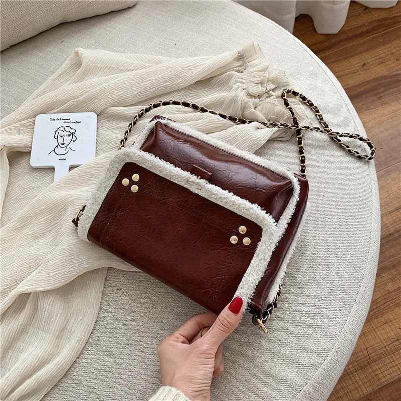 Зимняя плюшевая кожаная сумка через плечо женские новые большие сумки с