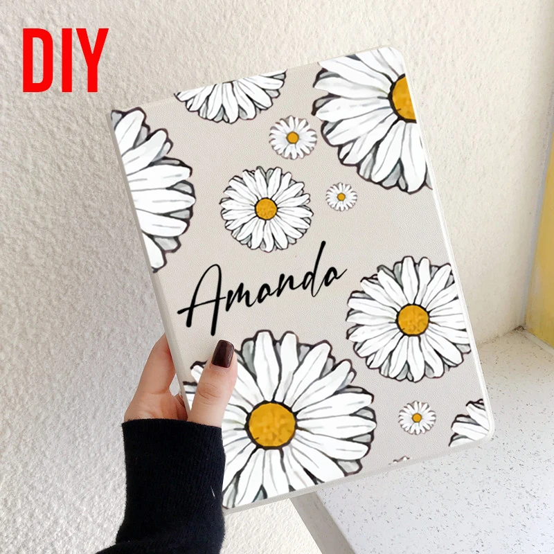 

Custom Flowers Name DIY ipad case For Air 4 iPad Pro 2020 10.5 With Pencil Holder 10.2 inch 8th 7th 12.9 Pro 2018 Mini 4 5 Case
