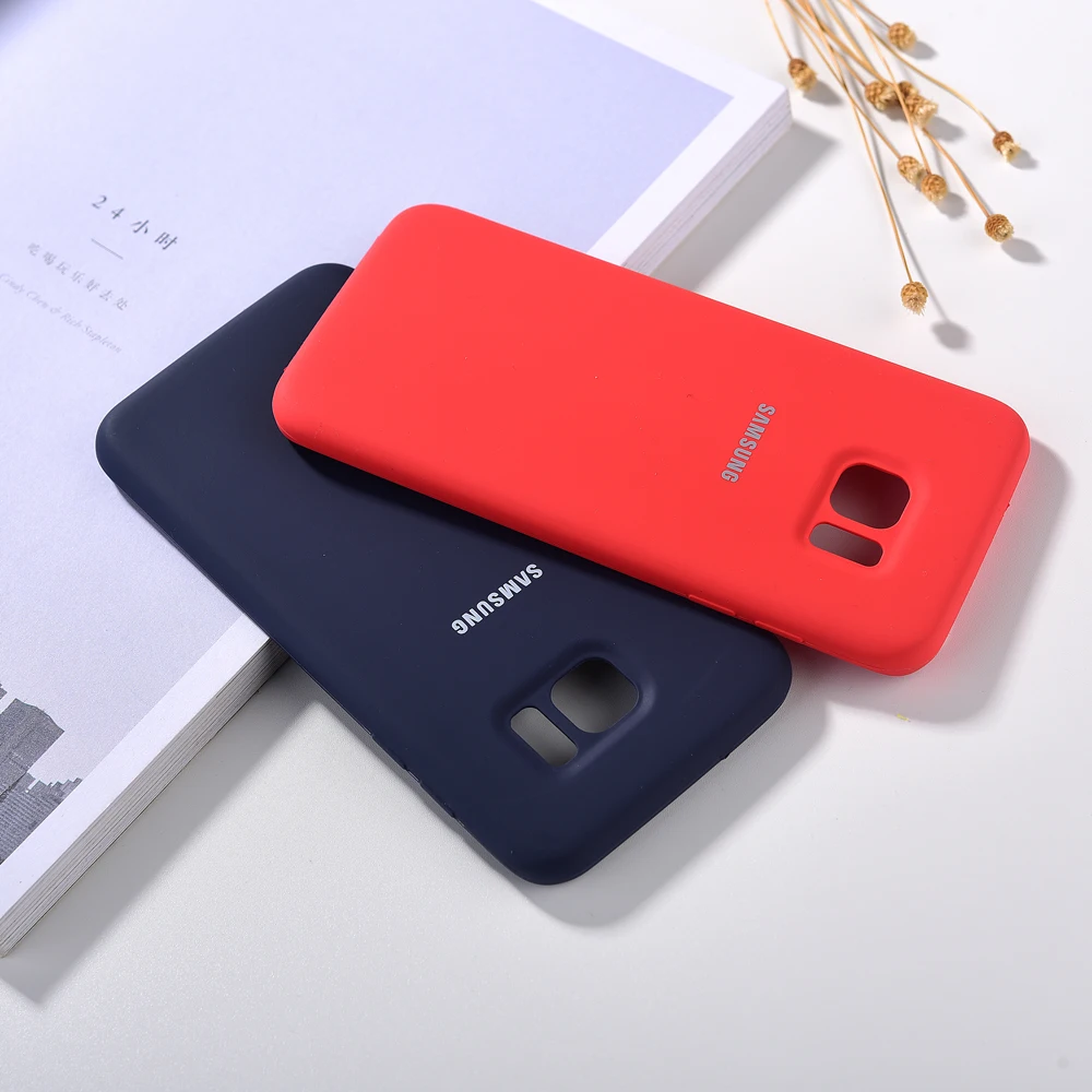 Оригинальный чехол для Samsung S7 Edge из жидкого силикона карамельного цвета Гладкий