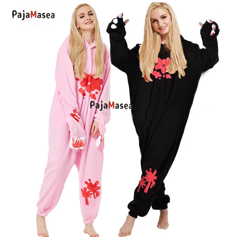 

PAJAMASEA Halloween Gloomy Bear Men Black Onesies Fleece Adult Cartoon Onsie Pink Women Animal Cosplay Costume Raccoon Kigurumi