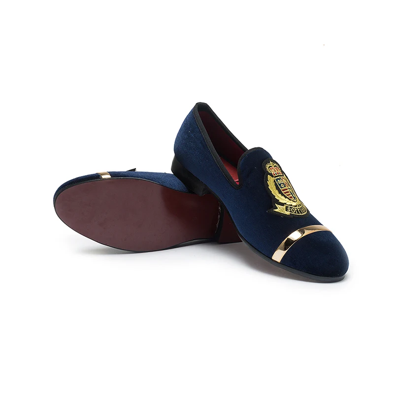 Мужские бархатные Лоферы MEIJIANA с вышивкой тапки для курения винно-синим дизайном