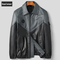genuine leather cowhide mens short jackets turn down collar mixed colors korean slim spring autumn male fashion outerwear