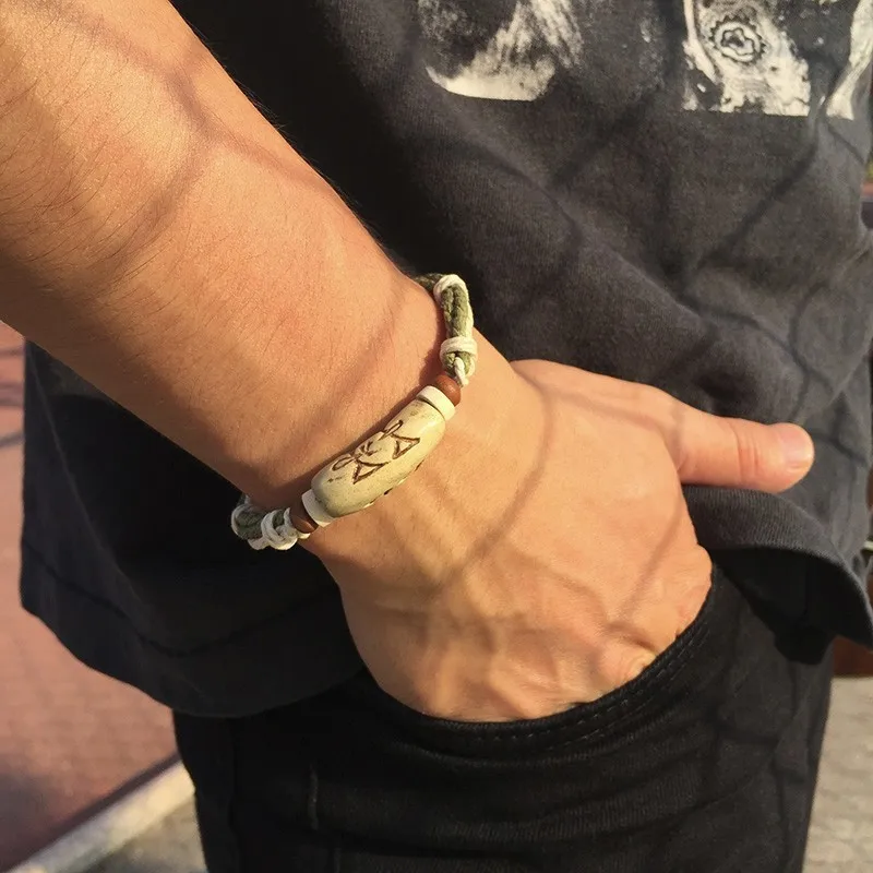 5 жильный мягкий браслет из пеньковой веревки с деревянными украшенными бусинами