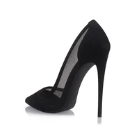 GENSHUO Concise Mesh Black Thin High Heels Shallow Pumps Pointed Toe Party Dress Shoes chaussures femme sexy chaussure de mariee