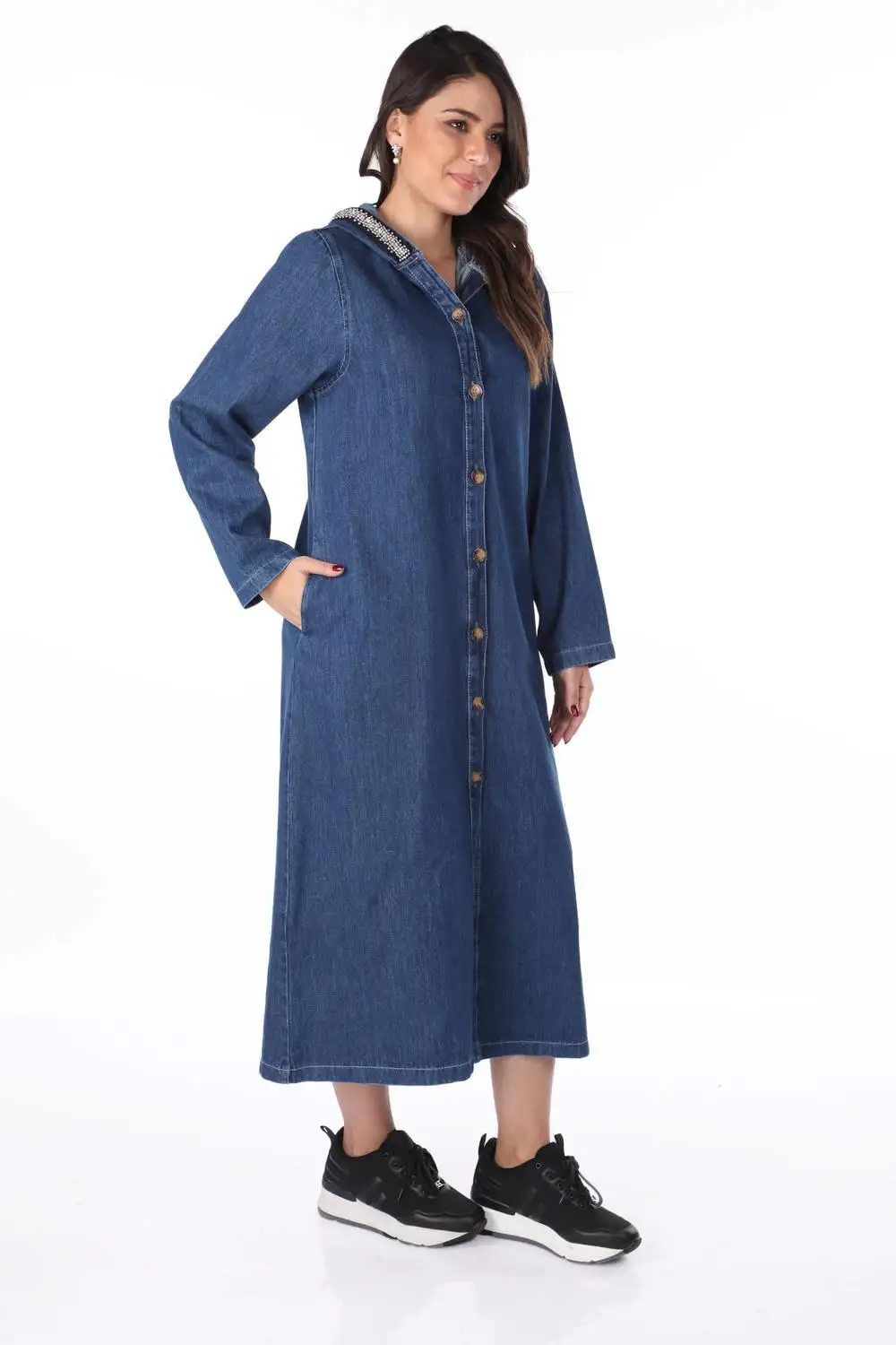 

Markapia Hooded Long Jean Jacket