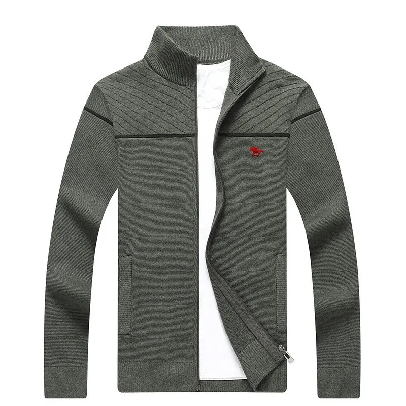 

Mens Sweater New Spring Autumn Embroidered Horse Polo Logo Brand Stand Collar Casual Solid Color Slim Knit Shirt Cardigan 813