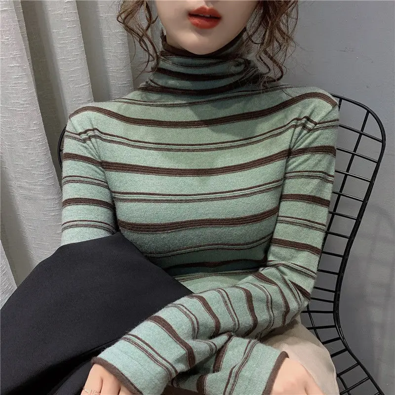 

Striped turtleneck sweater for women 2020 new style with foreign style, slim and slim inside