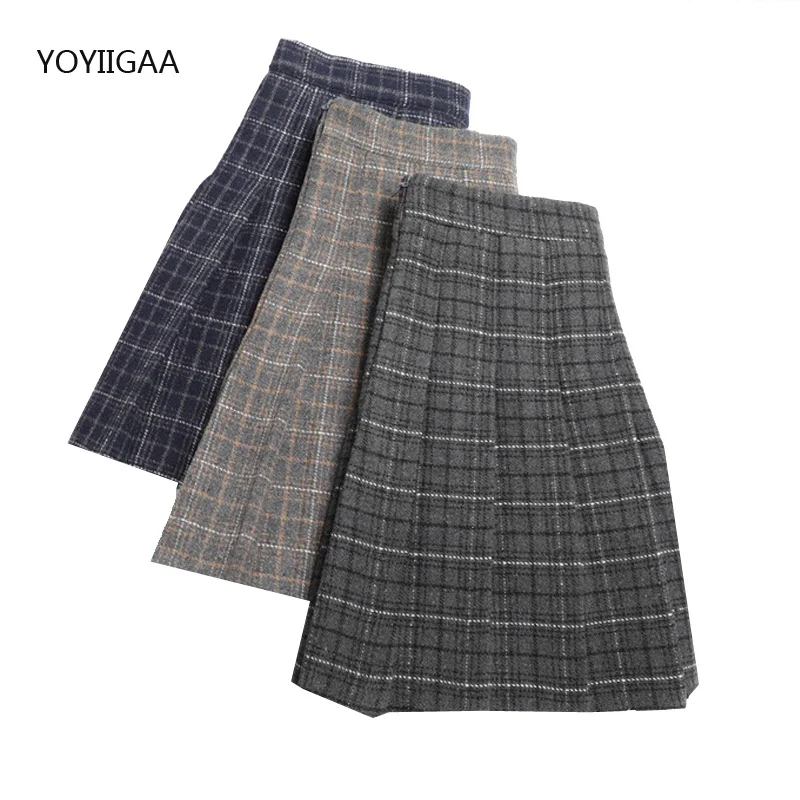 

Women Woolen Pleated Skirts Autumn Winter High Waist Female Plaid Skirt Harajuku Mini Ladies Short Skirts Casual Pleated Skirt