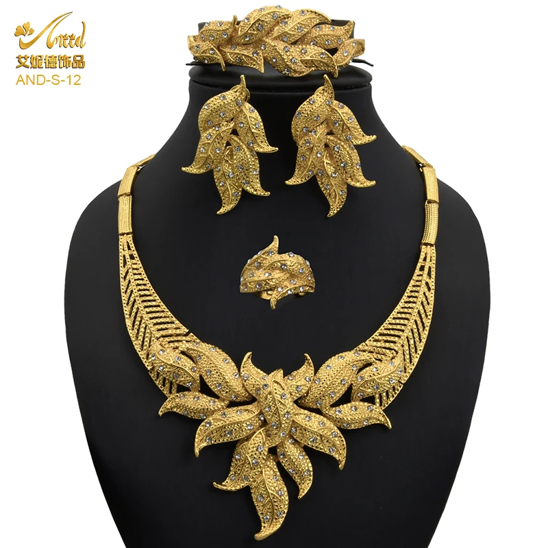 

ANIID Dubai Bridal Jewelry Sets Necklace Earring For Women African Hawaiian Wedding 24K Gold Color Bridesmaid Gifts Turkish