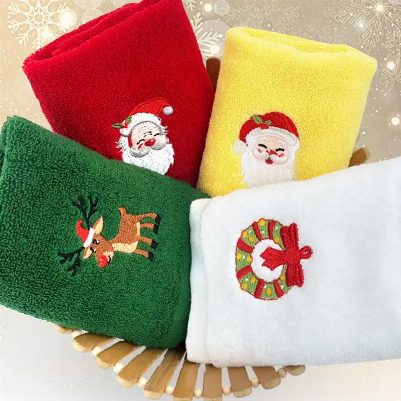 

2pcs Christmas Face Towel Luxury Cotton Christmas Pattern Towel Santa Claus Elk Face Washing Towel Cloth Gift Bathroom Access