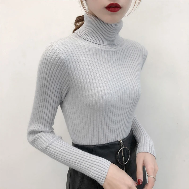 

2019 Autumn Winter New Warm Knitted Women Sweaters And Pullover Turtleneck Femme Pull High Elasticity Soft Sweater Black White