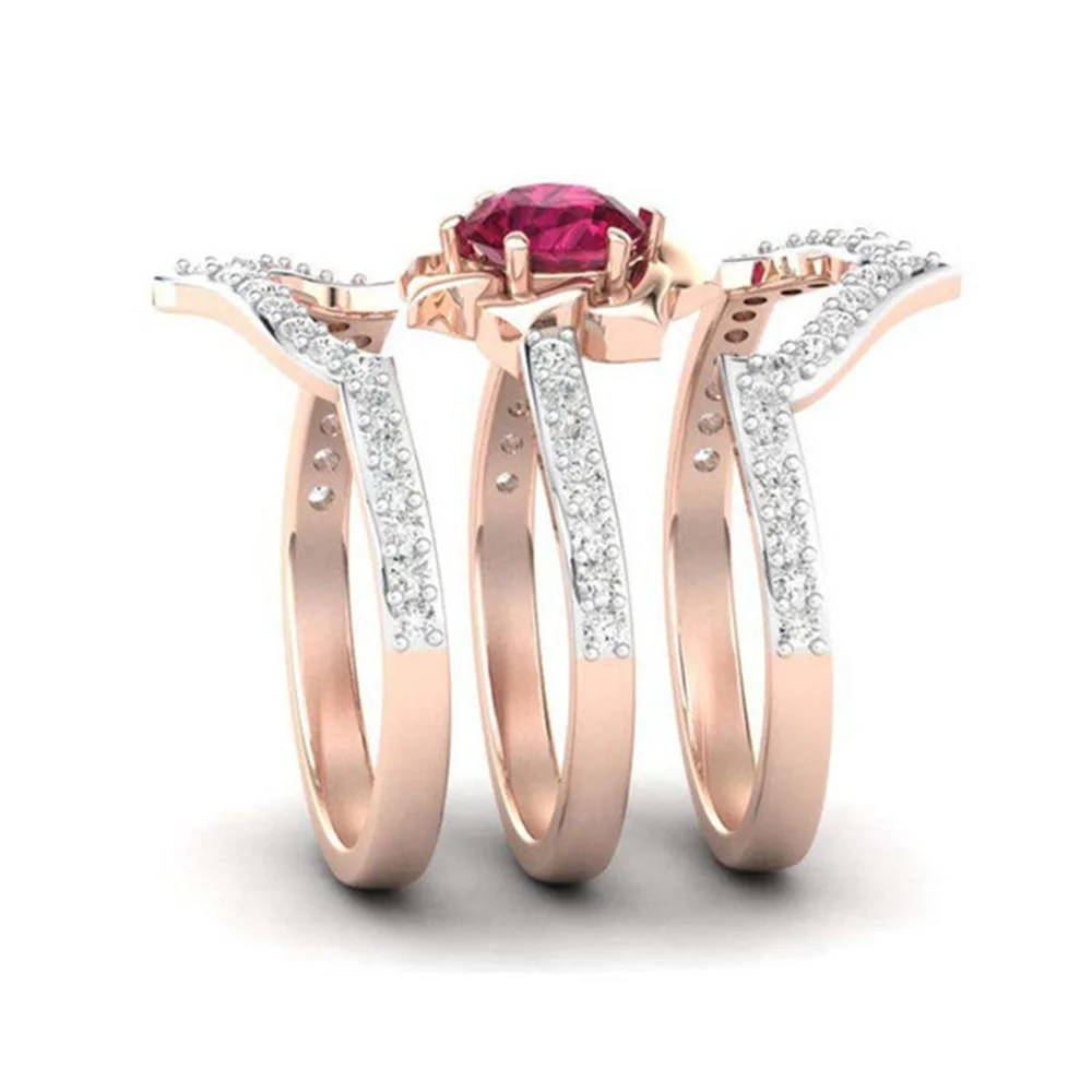 

New 2021 Women's ring Jewelry sets European and American fashion lady's designer ring Rose gold ruby flower with ring