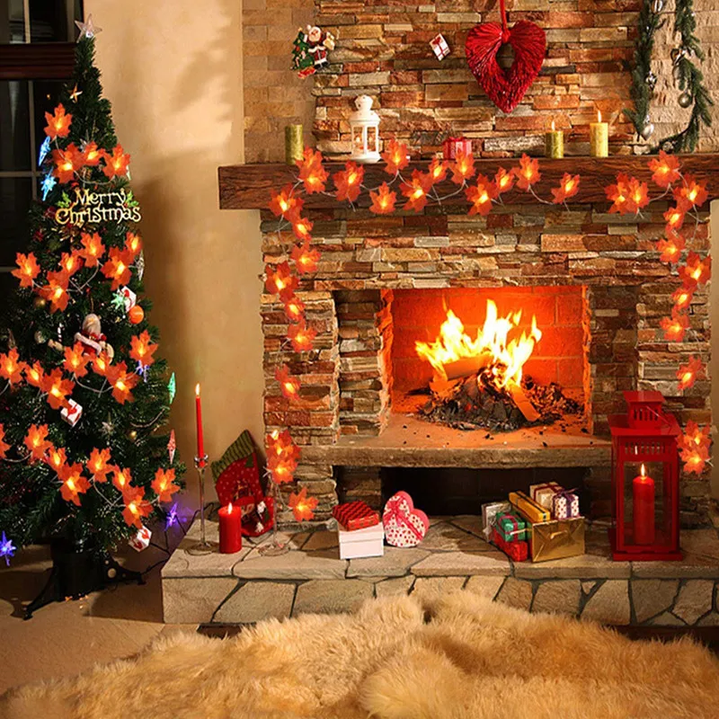 Ornament Halloween Thanksgiving Home Decoration Outdoor String Light LED Maple Leaf Christmas Tree Scene | Дом и сад