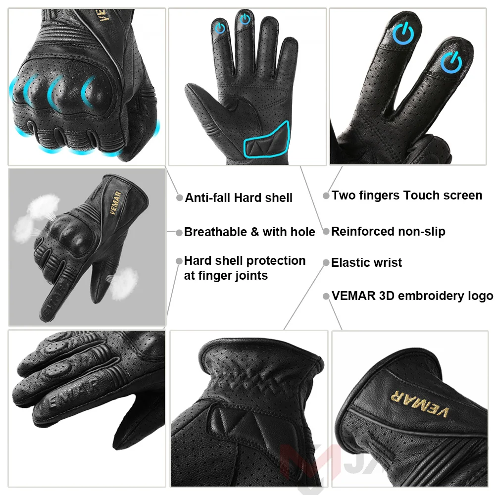 Винтажные мужские мотоциклетные перчатки VEMAR кожаные летние для мотокросса